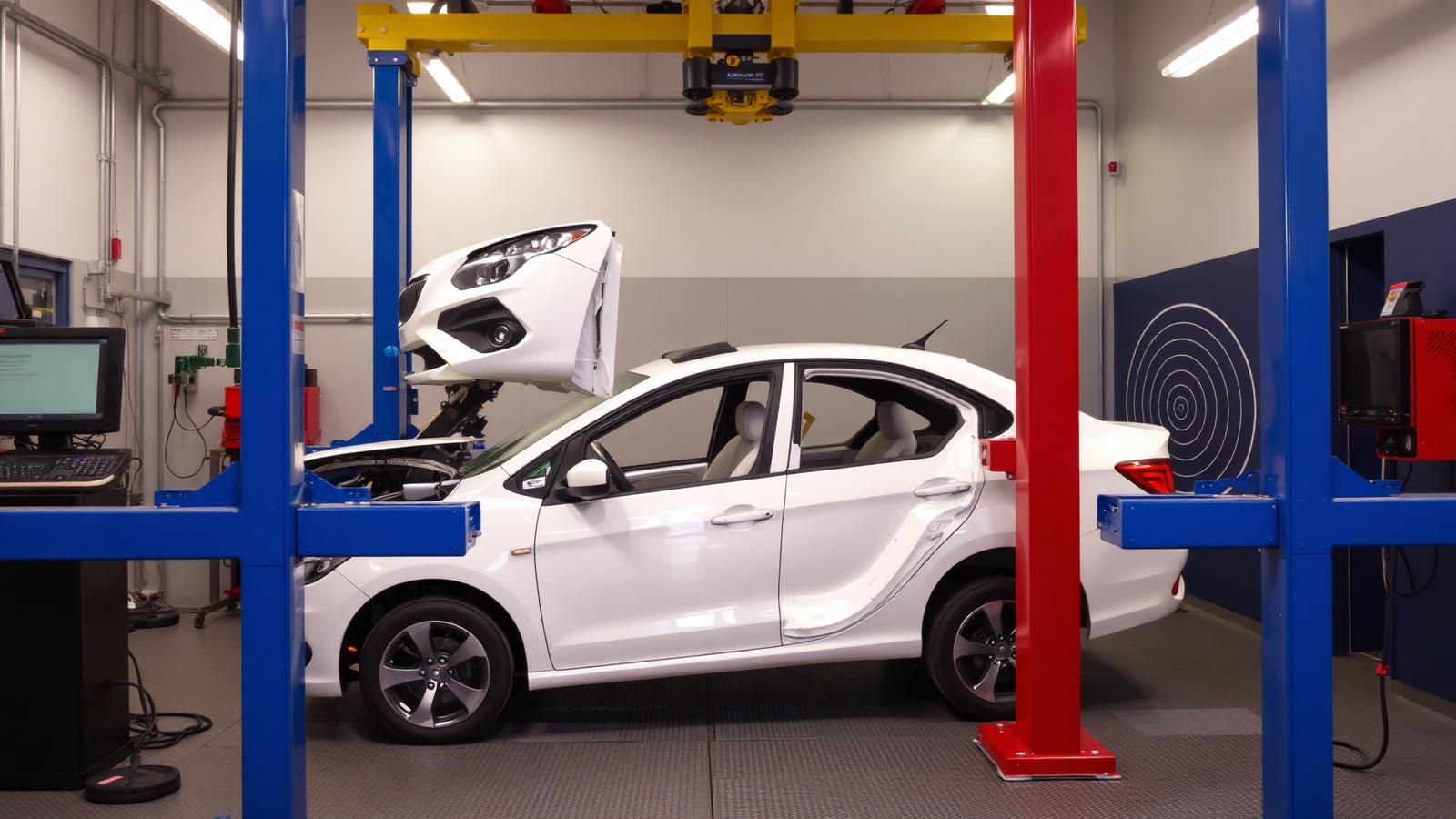 Vehicle mounted on a frame machine with computerized measuring equipment at Ascend Collision Center in Louisville, KY